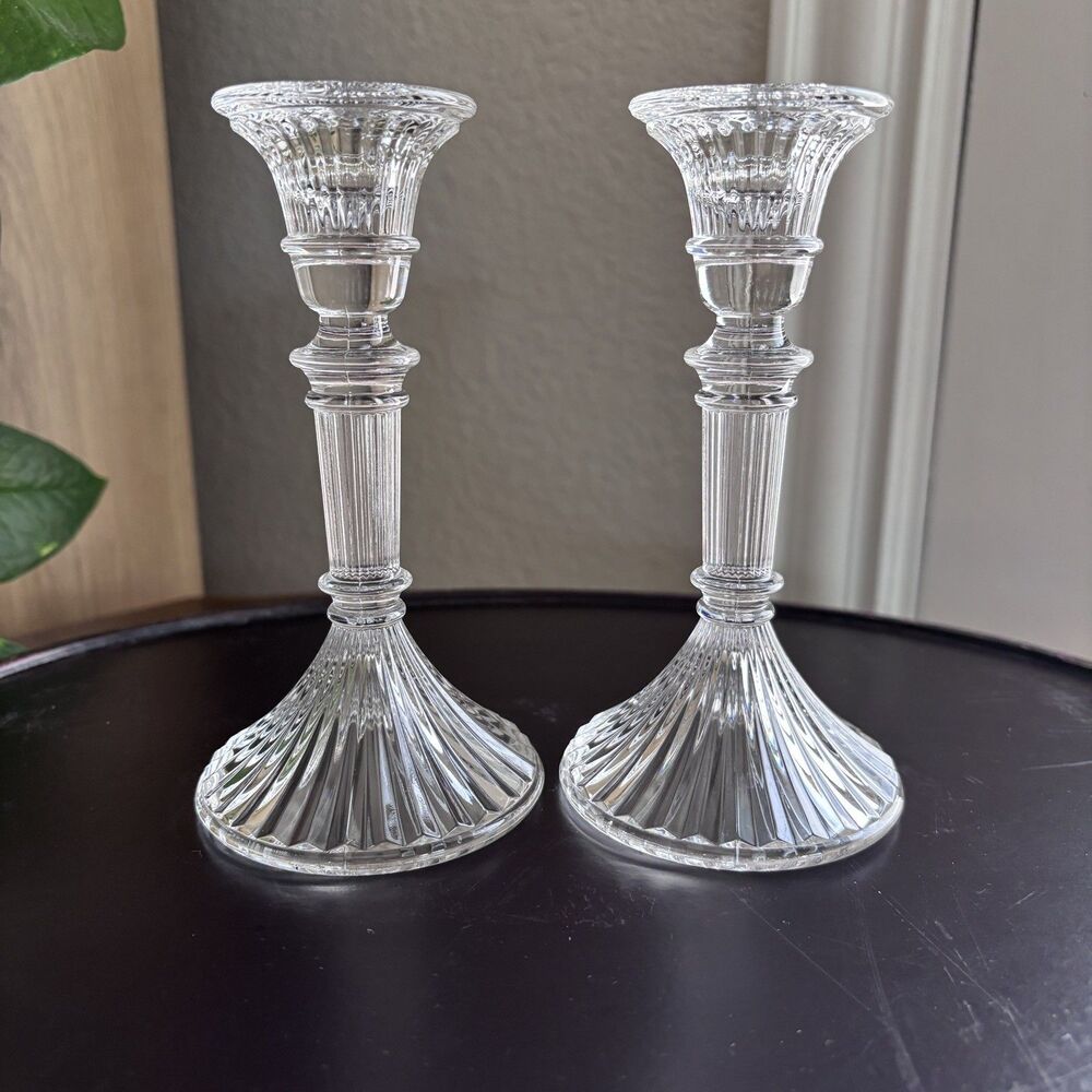 Lenox Lead Crystal Fluted Columnar Stem 5-1/2” Tall Candlestick Pair 781500